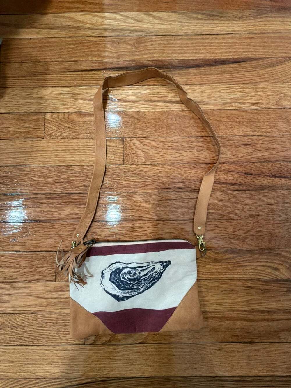 Salt Lobster Co Canvas and Leather Oyster Graphic Crossbody Bag